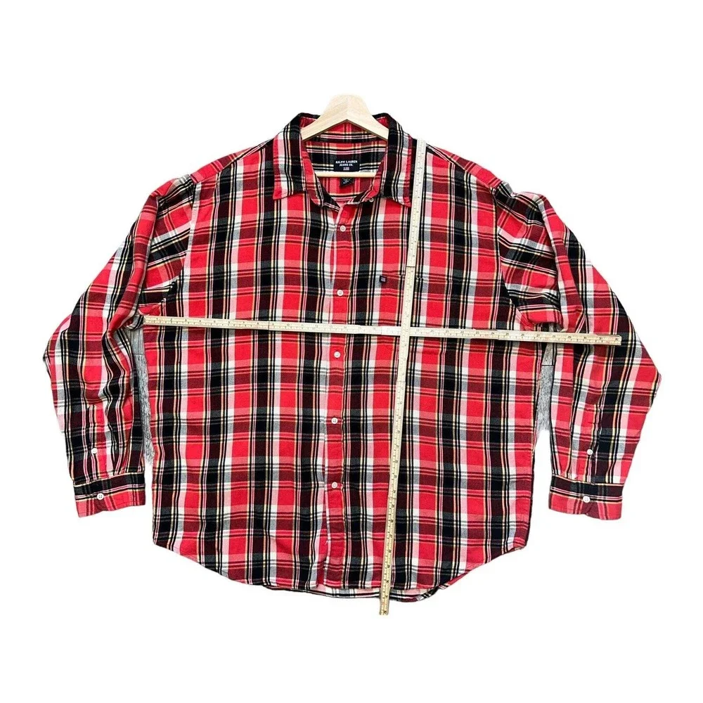 Ralph Lauren Mens Black Label Shirt‎ Red Black Yellow Large Cotton Flannel  XL